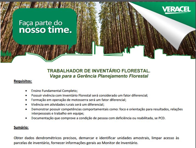 Veracel Celulose divulga edital para contratação de trabalhador de Inventário Florestal 6