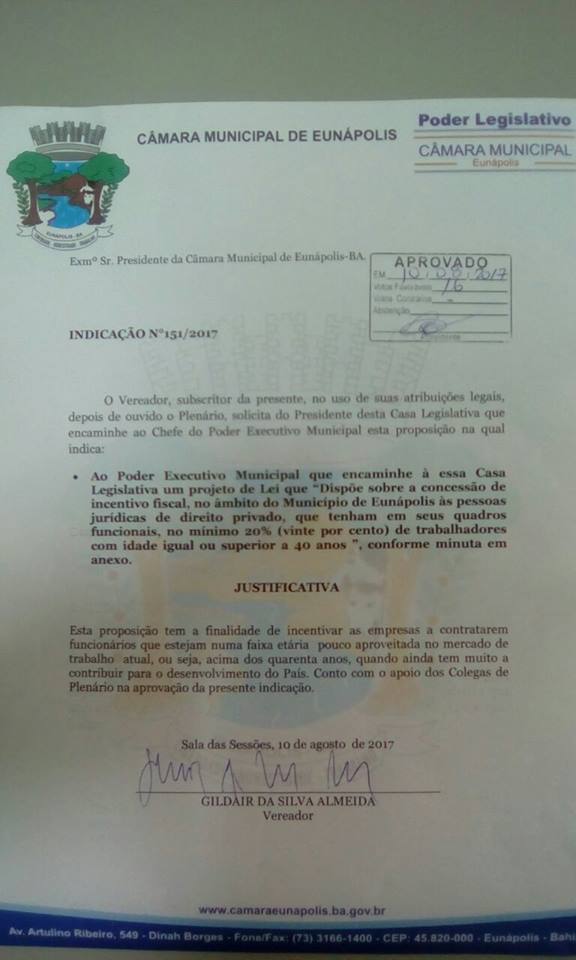 Indicação Nº 151/2017 - Vereador Gildair da Telha Sul tem projeto aprovado na última sessão (10/08) 5