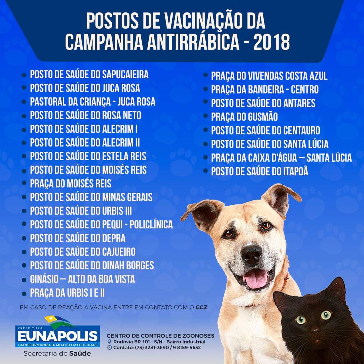 Eunápolis realiza Campanha de Vacinação de Cães e Gatos neste sábado (11/08) 6