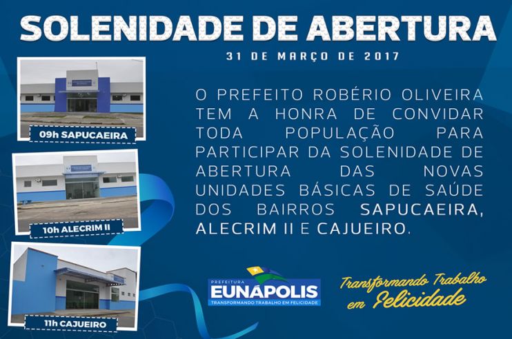 Mais três postos de saúde serão entregues à população de Eunápolis nesta sexta-feira,31 9