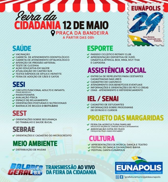 12 de maio: Feira da Cidadania levará serviços, lazer, cultura e esporte para a Praça da Bandeira 12