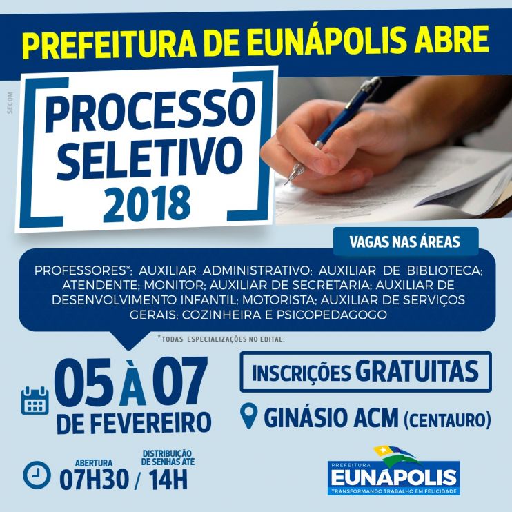 Prefeitura de Eunápolis abre inscrição para Processo Seletivo 2018 4