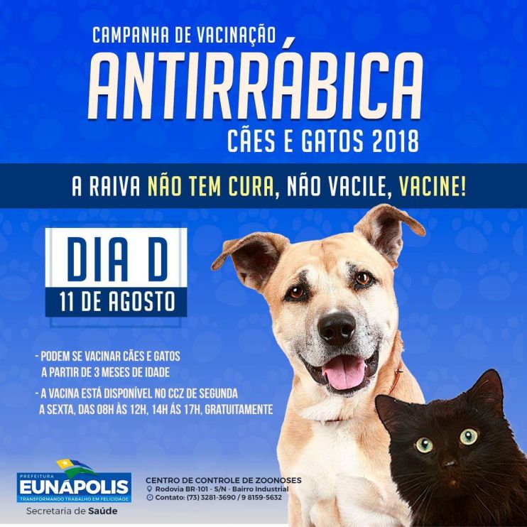 Eunápolis realiza Campanha de Vacinação de Cães e Gatos neste sábado (11/08) 5