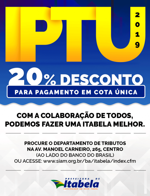 Prefeitura de Itabela informa que contribuintes devem pagar IPTU até 1º de abril 10