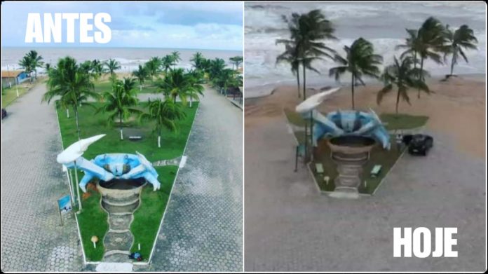 Mar avança em Belmonte e é nítido o rastro de destruição próximo a escultura famosa Mar avança em Belmonte e é nítido o rastro de destruição próximo a escultura famosa 6