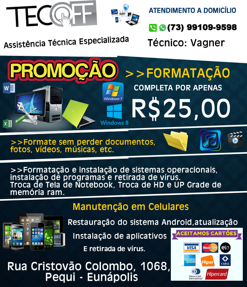 Formatação de Notebook e Computador por R$ 25,00 na Tecoff 