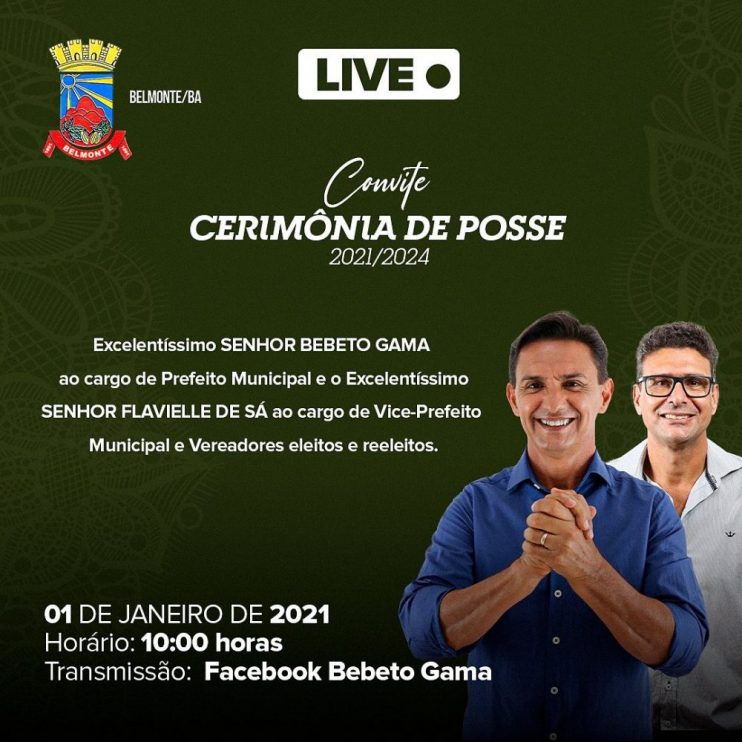 Posse do Prefeito eleito Bebeto Gama e Vereadores será por meio de Live. 4
