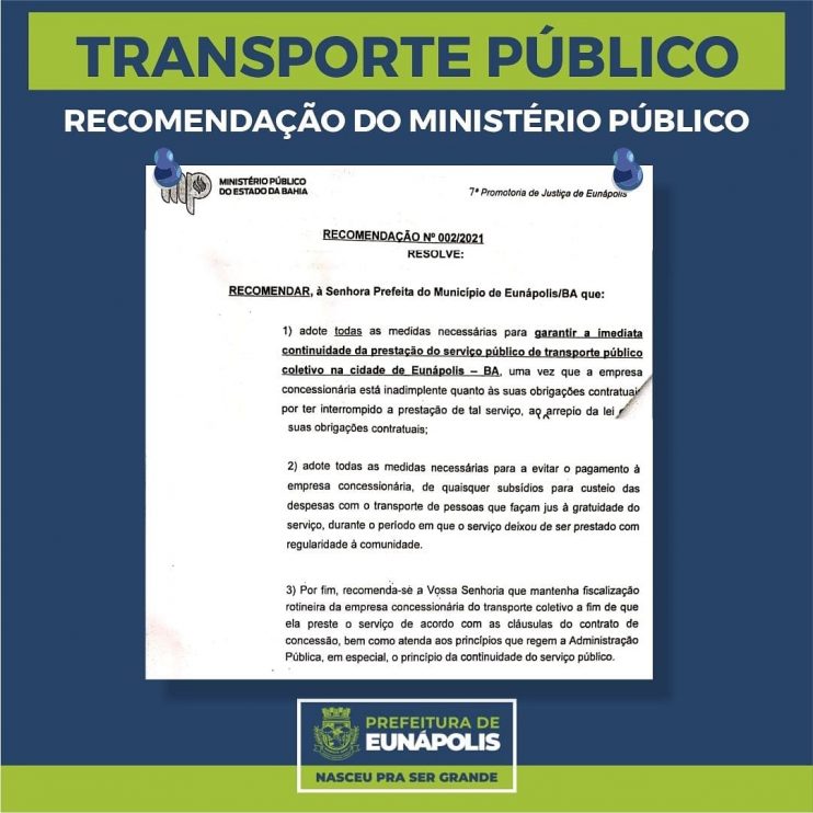 Ministério Público faz recomendação à Prefeitura de Eunápolis sobre o transporte público coletivo municipal 9