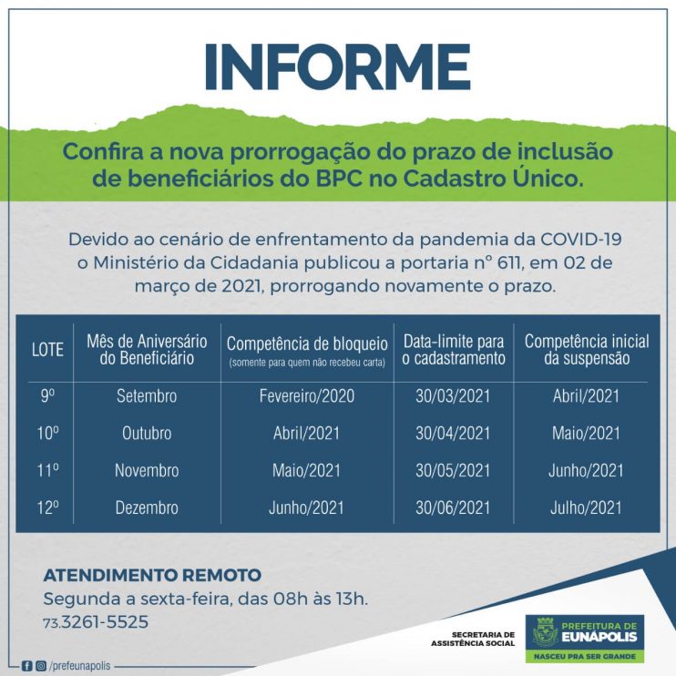 Prorrogado prazo para inclusão de beneficiários do Benefício de Prestação Continuada no Cadastro Único para Programas Sociais 9