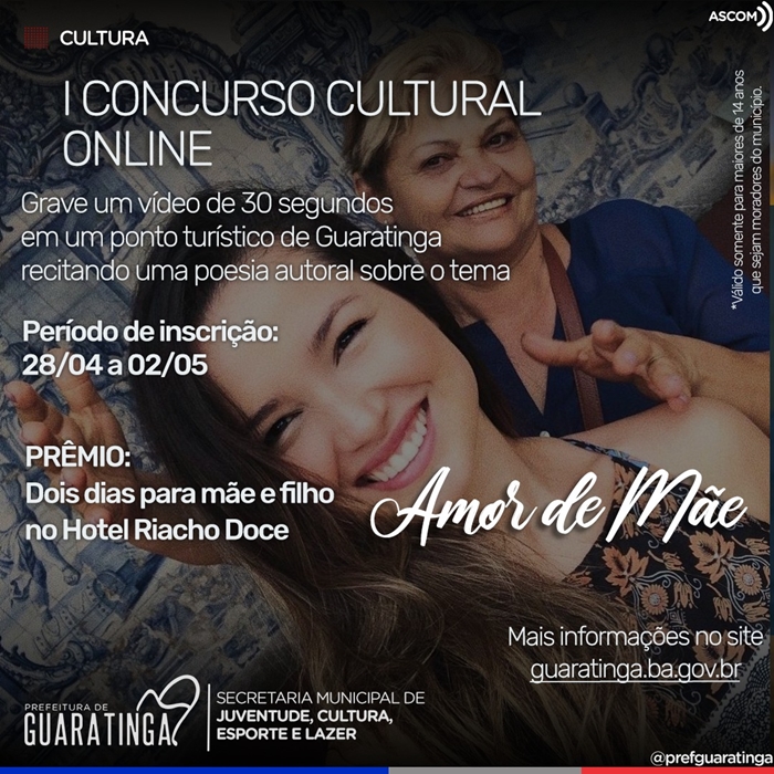 Inscrições abertas para concurso cultural ‘Amor de Mãe’ em Guaratinga 5