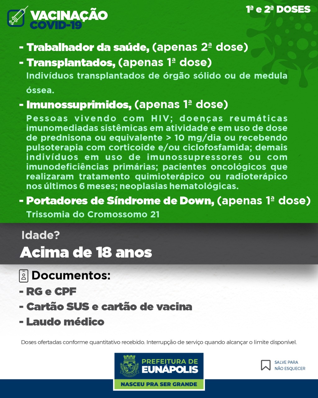 Eunápolis inicia imunização contra a Covid-19 em pessoas com Síndrome de Down, Transplantados e Imunossuprimidos 6