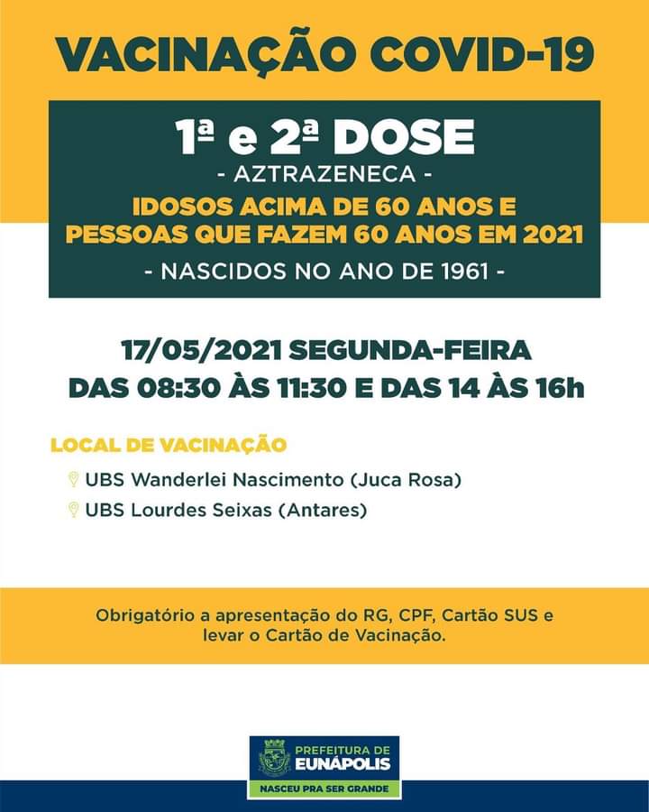 Eunápolis: Vacina contra Covid-19 (1ª dose comorbidades / dia 17 de maio) 23