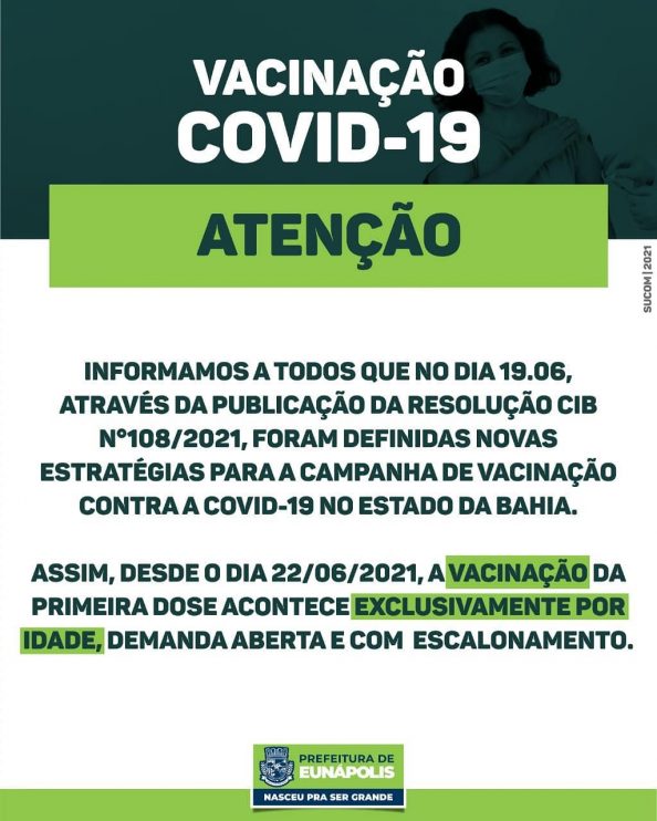 Eunápolis: Cronograma de vacinação contra à Covid-19 – 25/06 8
