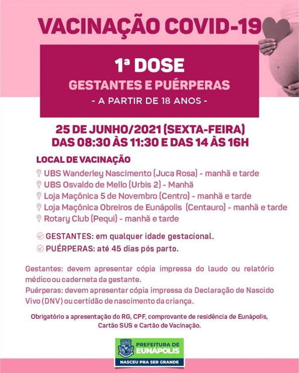 Eunápolis: Cronograma de vacinação contra à Covid-19 – 25/06 6