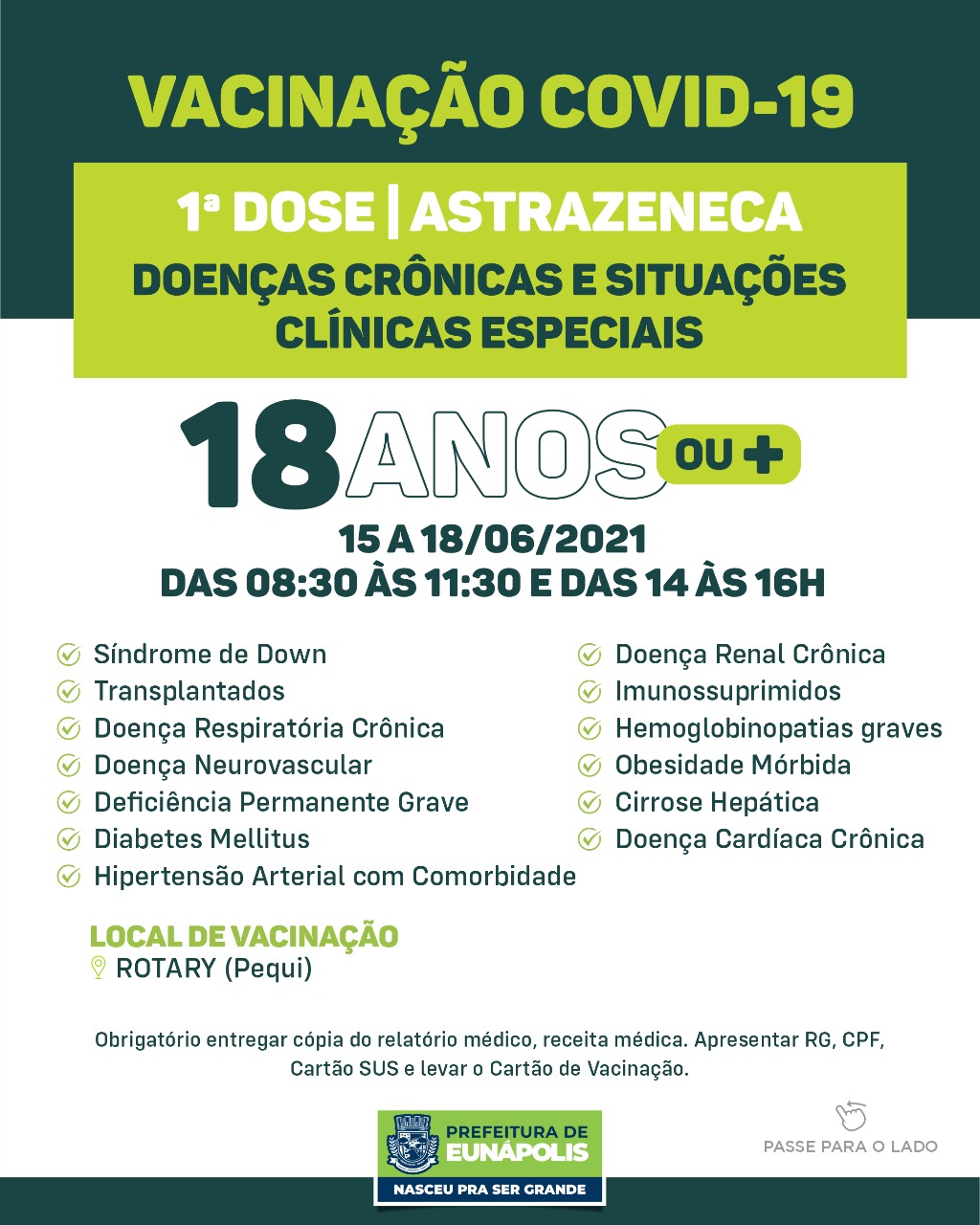 Eunápolis: Secretaria de Saúde informa o cronograma da semana de vacinação contra à Covid-19 8