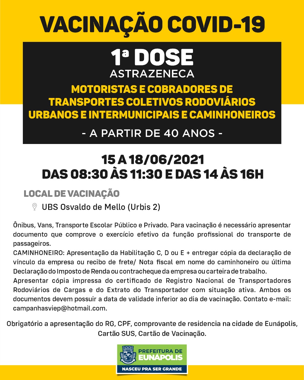 Eunápolis: Secretaria de Saúde informa o cronograma da semana de vacinação contra à Covid-19 9