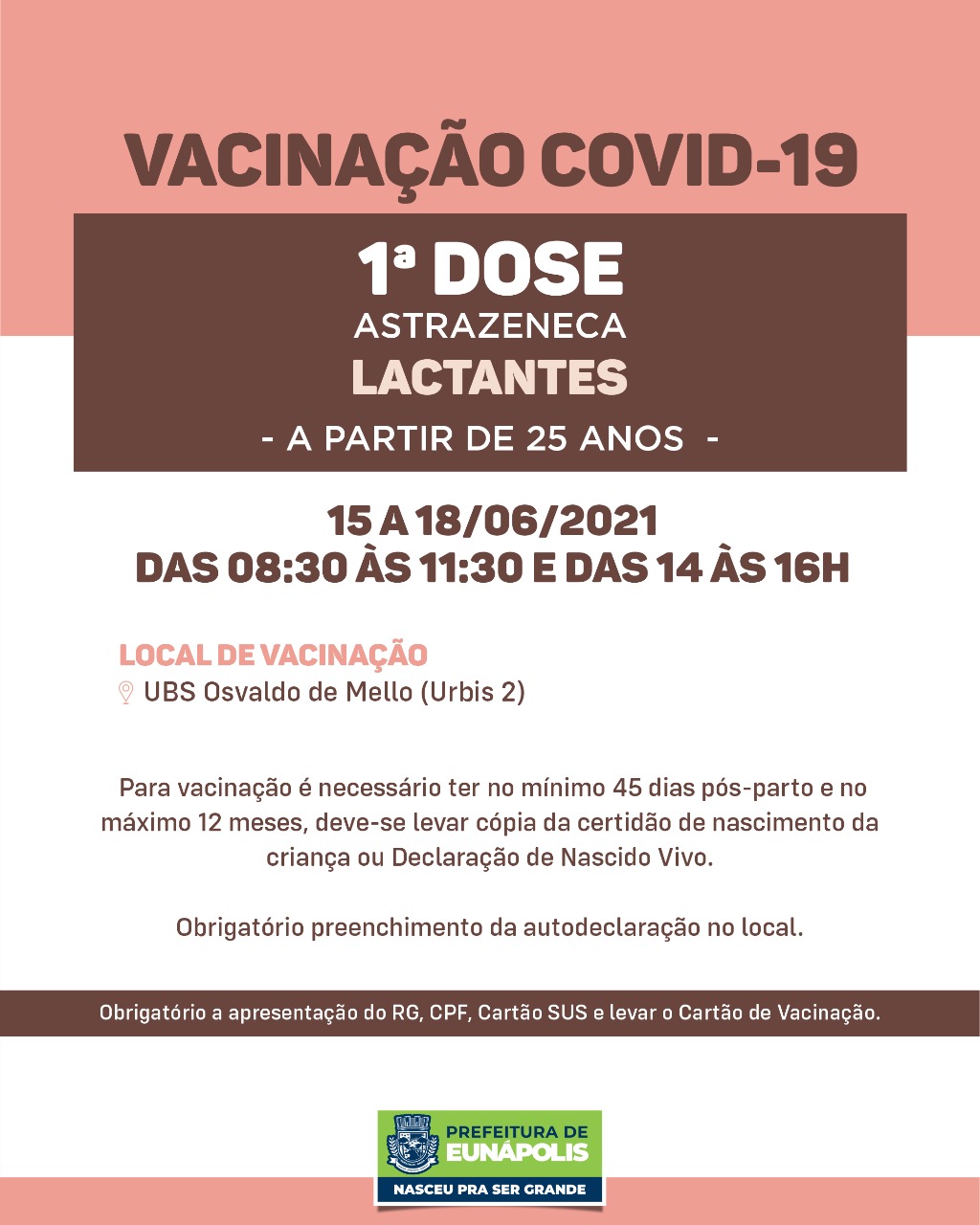 Eunápolis: Secretaria de Saúde informa o cronograma da semana de vacinação contra à Covid-19 11