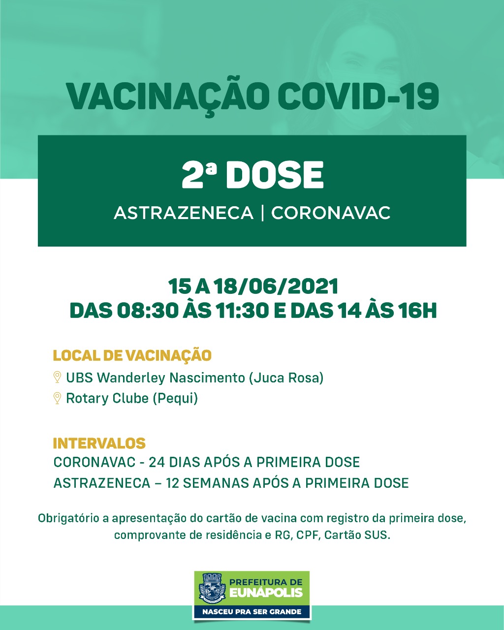 Eunápolis: Secretaria de Saúde informa o cronograma da semana de vacinação contra à Covid-19 12