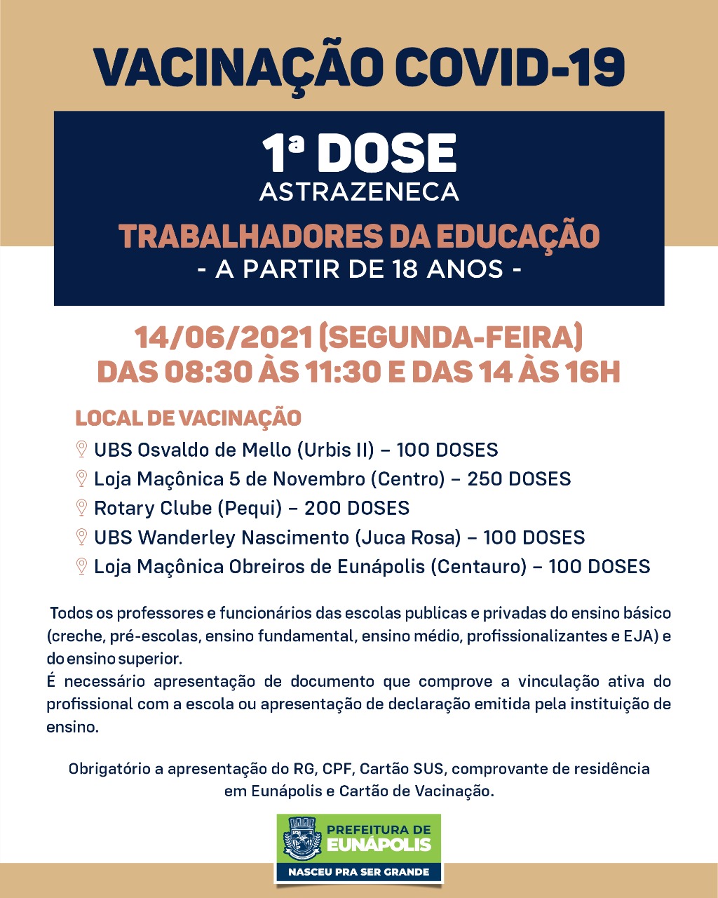 Eunápolis: Secretaria de Saúde informa o cronograma da semana de vacinação contra à Covid-19 16