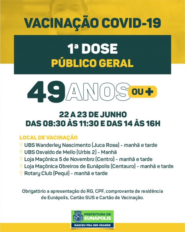 Eunápolis: Cronograma de vacinação contra à Covid-19 - Nos dias 22 e 23/06 5