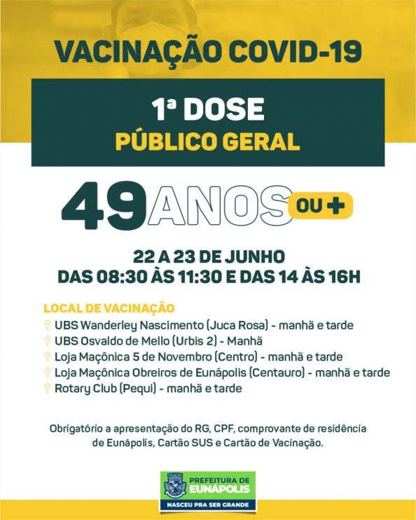 Eunápolis: Cronograma de vacinação contra à Covid-19 - Nos dias 22 e 23/06 5