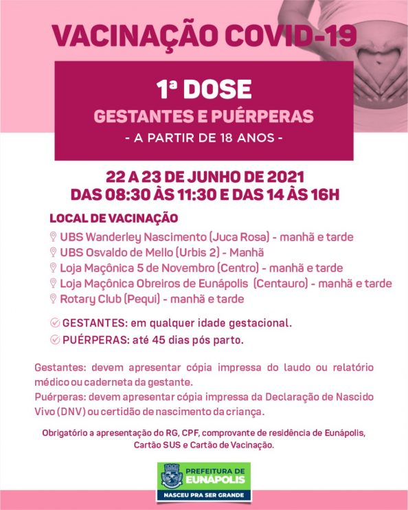 Eunápolis: Cronograma de vacinação contra à Covid-19 - Nos dias 22 e 23/06 6