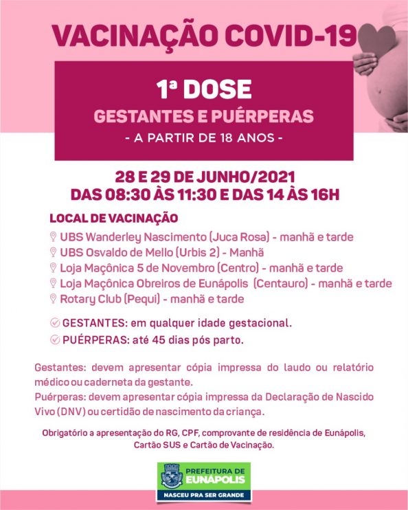 Eunápolis: Cronograma de vacinação contra à Covid-19 – 28 e 29/06/2021 6