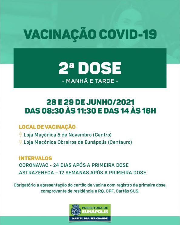 Eunápolis: Cronograma de vacinação contra à Covid-19 – 28 e 29/06/2021 5