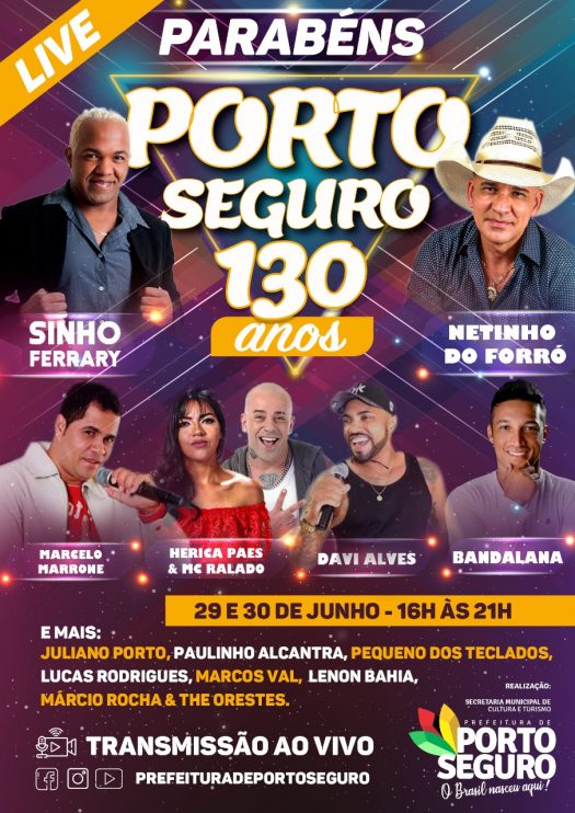 Porto Seguro vai comemorar os seus 130 anos com Live especial 109