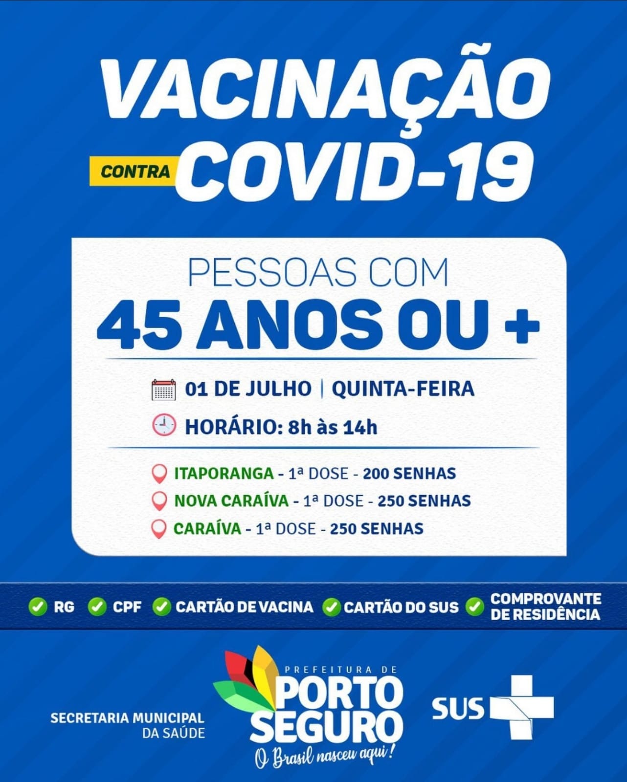 Cronograma de Vacinação contra a Covid-19 em Porto Seguro; de 01 à 03 de julho 5