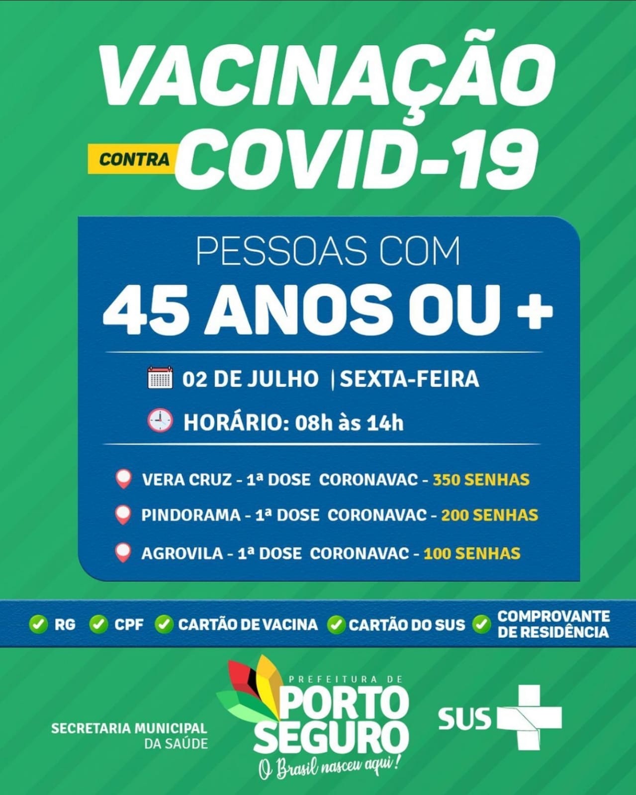 Cronograma de Vacinação contra a Covid-19 em Porto Seguro; de 01 à 03 de julho 8
