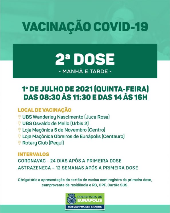 Eunápolis: Cronograma de vacinação contra à Covid-19 – 01/07/2021 6