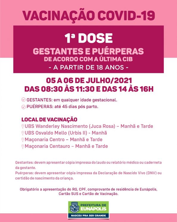 Eunápolis: Cronograma de vacinação contra à Covid-19 – 05 e 06 de Julho/2021 5