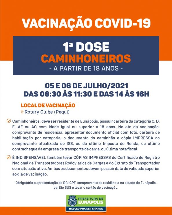 Eunápolis: Cronograma de vacinação contra à Covid-19 – 05 e 06 de Julho/2021 6