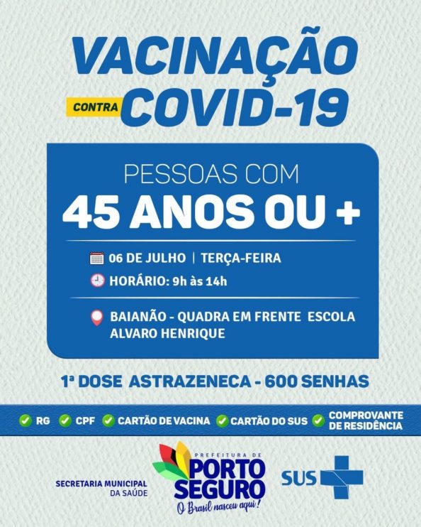 Cronograma de Vacinação contra a Covid-19 em Porto Seguro; 06 de julho 5