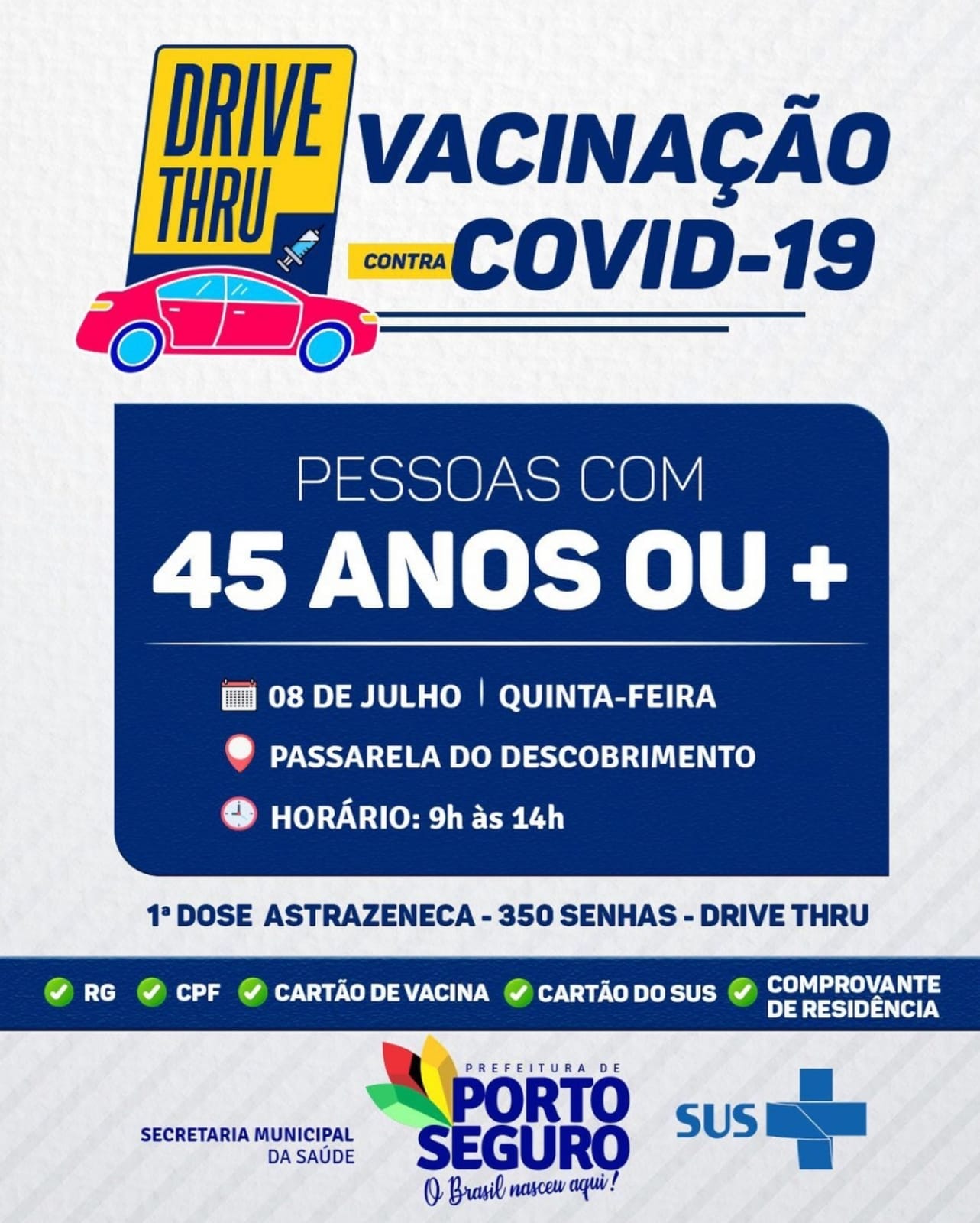 Cronograma de Vacinação contra Covid-19, em Porto Seguro; de 07 à 10 de julho 9