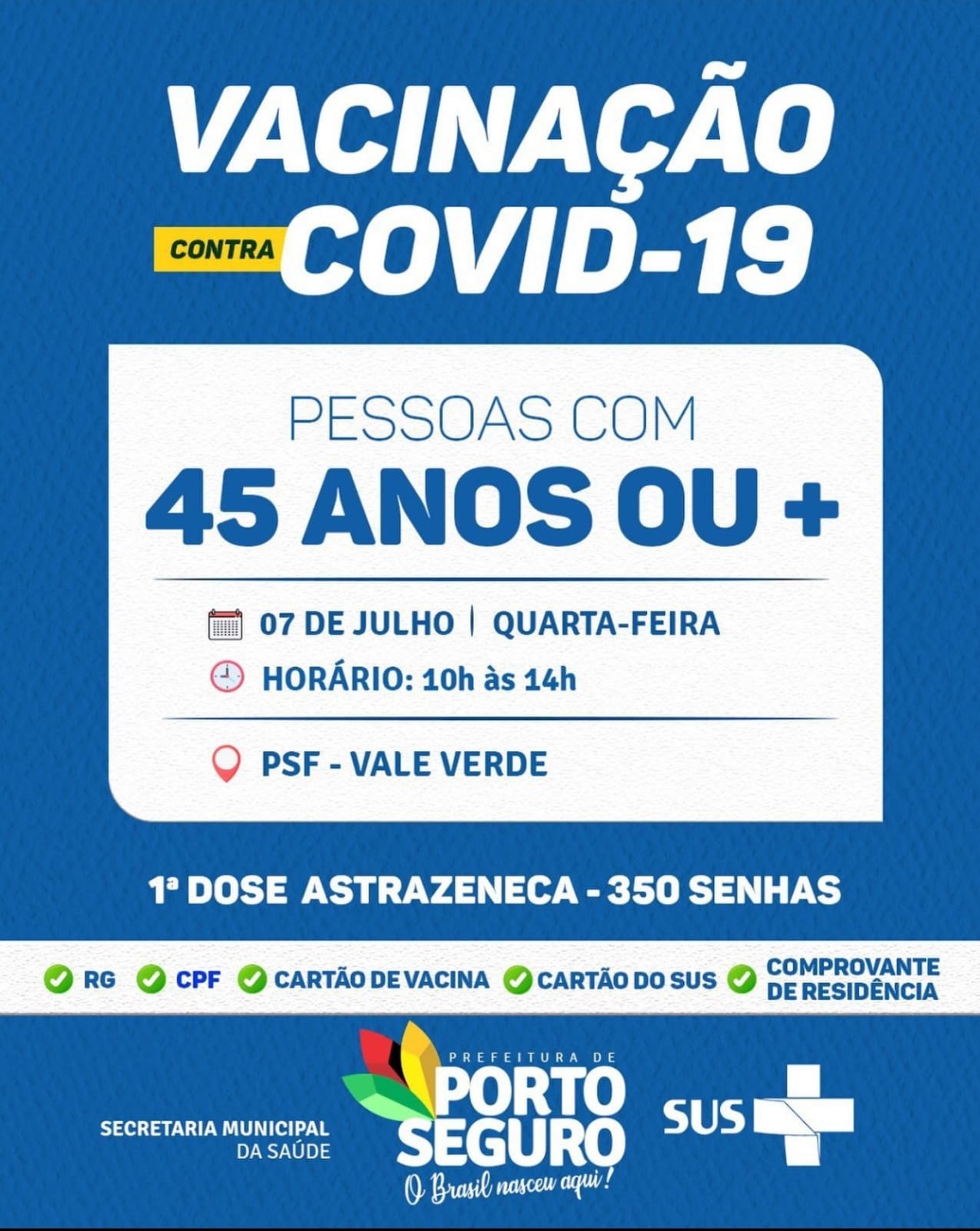 Cronograma de Vacinação contra Covid-19, em Porto Seguro; de 07 à 10 de julho 6