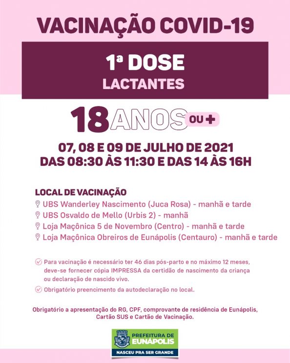 Eunápolis: Cronograma de vacinação contra à Covid-19 – 07 a 09 de Julho/2021 10