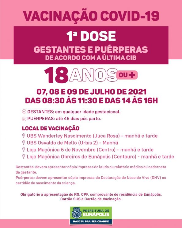 Eunápolis: Cronograma de vacinação contra à Covid-19 – 07 a 09 de Julho/2021 6