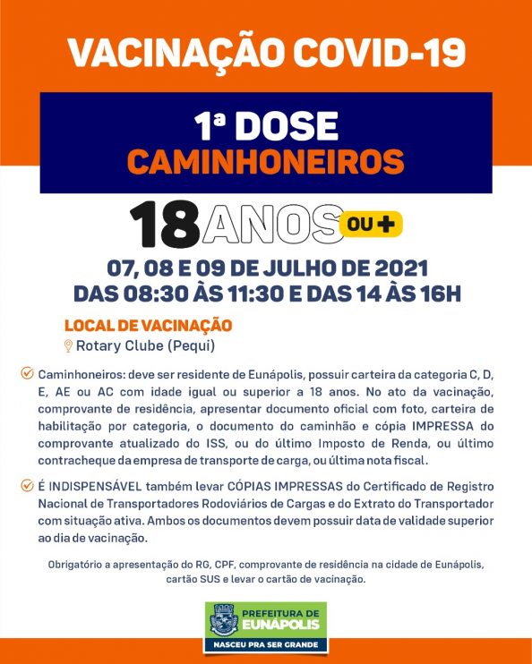 Eunápolis: Cronograma de vacinação contra à Covid-19 – 07 a 09 de Julho/2021 5