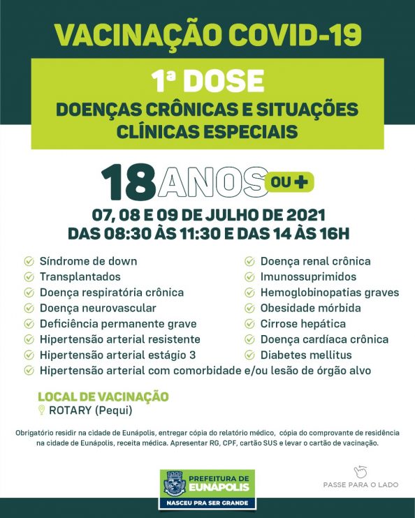 Eunápolis: Cronograma de vacinação contra à Covid-19 – 07 a 09 de Julho/2021 14