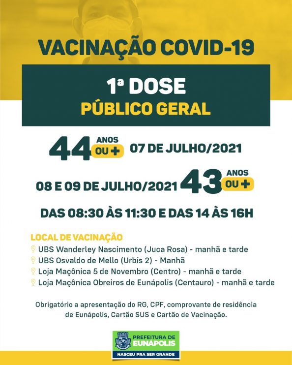 Eunápolis: Cronograma de vacinação contra à Covid-19 – 07 a 09 de Julho/2021 12