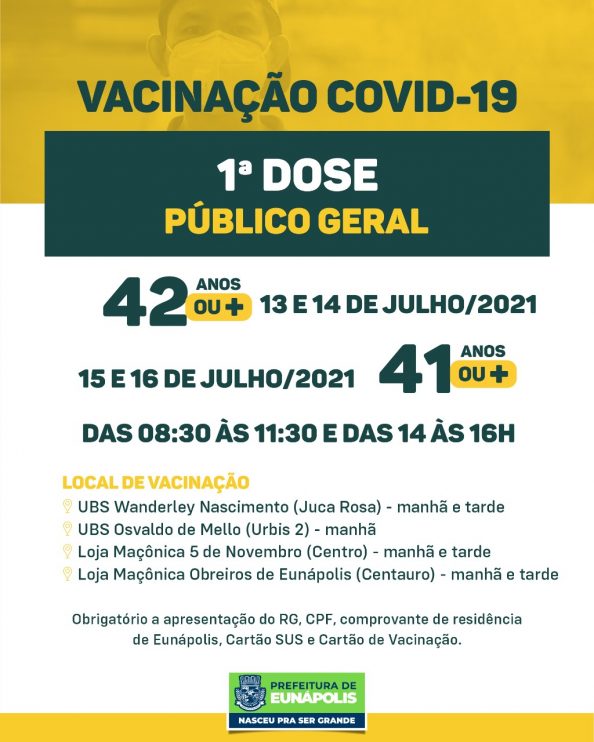 Eunápolis: Cronograma de vacinação contra à Covid-19 – 13 a 16 de Julho/2021 5