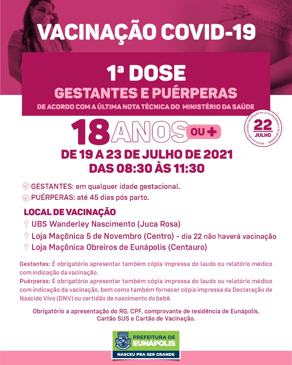 Eunápolis: Cronograma de vacinação contra à Covid-19/ 19 a 23 de Julho/2021 7