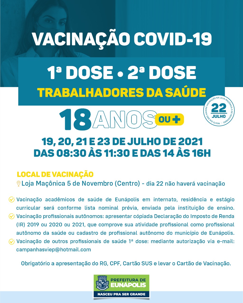Eunápolis: Cronograma de vacinação contra à Covid-19/ 19 a 23 de Julho/2021 8