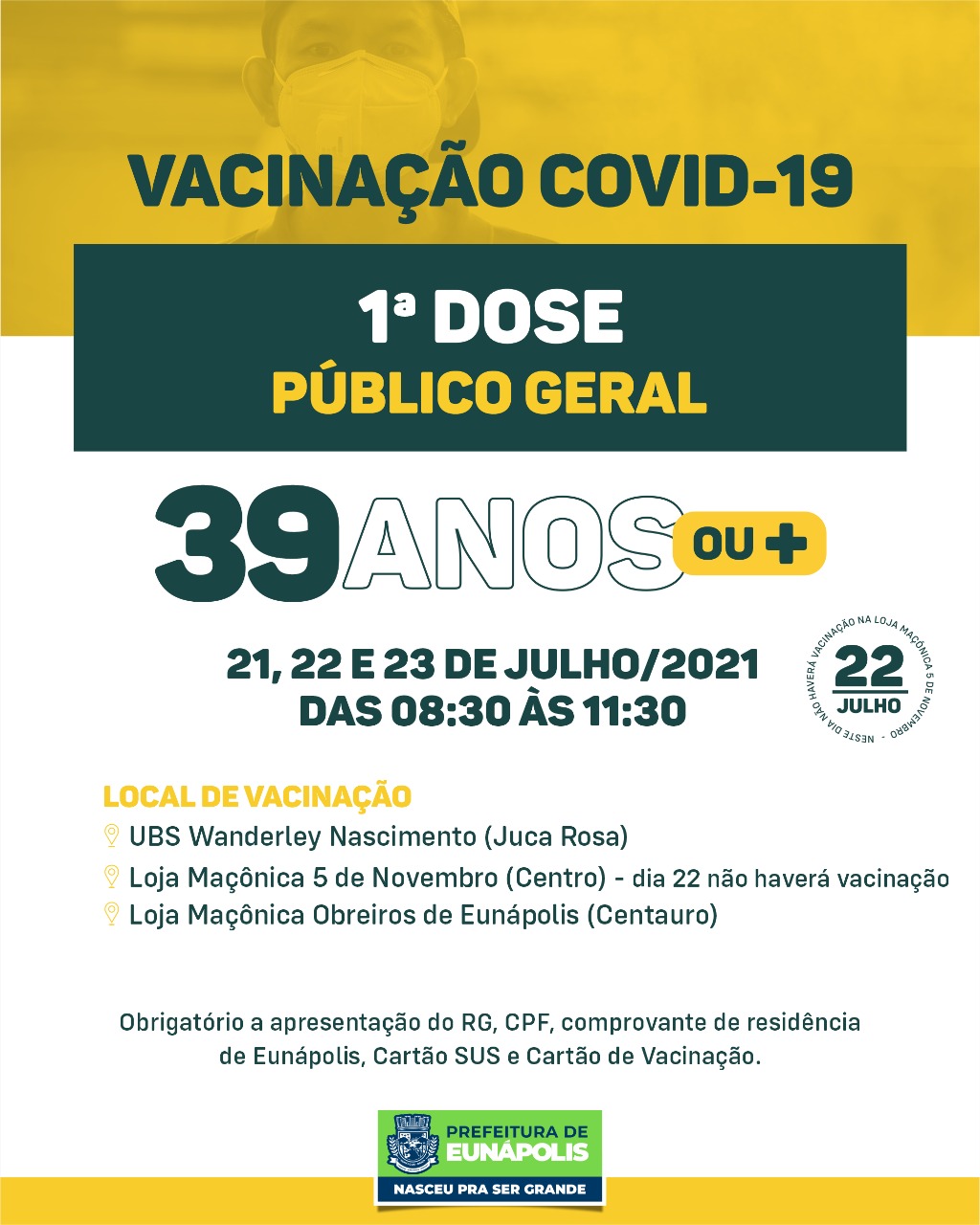 Eunápolis: Cronograma de vacinação contra à Covid-19/ 19 a 23 de Julho/2021 5