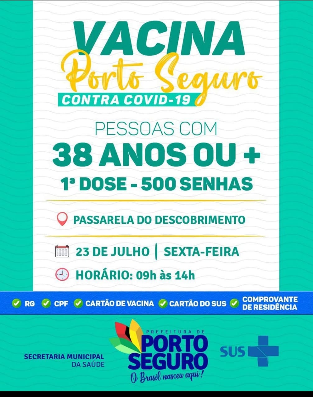 Vacina Porto Seguro contra Covid-19; cronograma de vacinação de 23 a 24 de julho 5