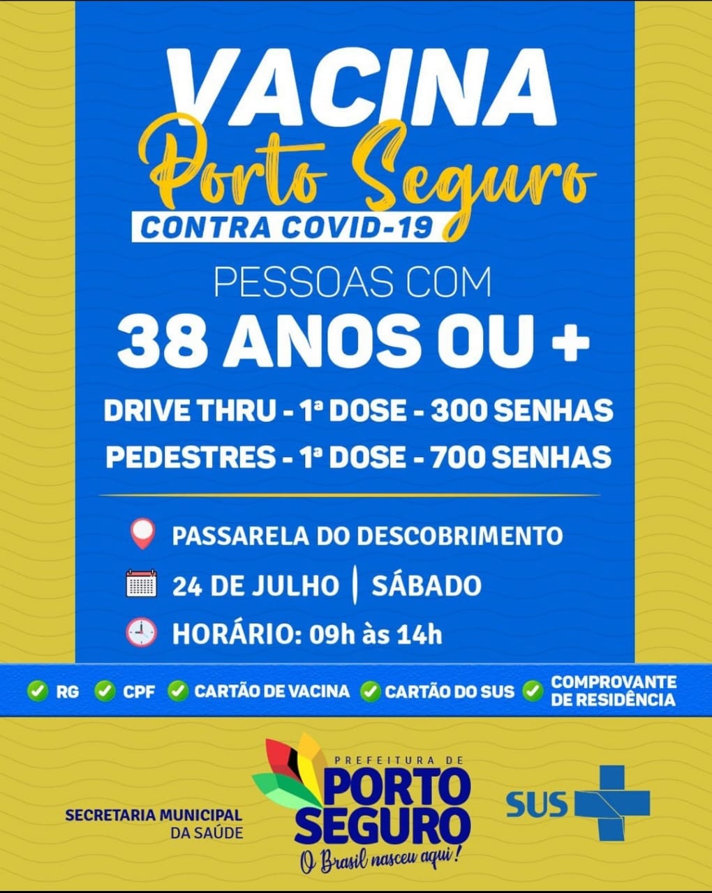 Vacina Porto Seguro contra Covid-19; cronograma de vacinação de 23 a 24 de julho 8