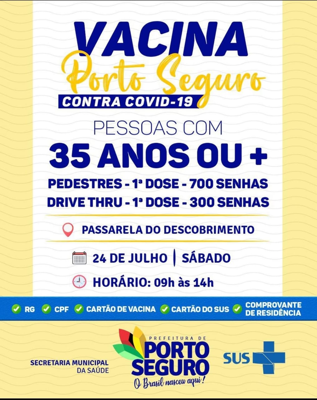 Vacina Porto Seguro contra Covid-19; cronograma de vacinação de 24 de julho 6
