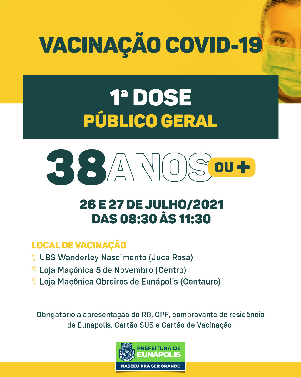Eunápolis: Cronograma de vacinação contra à Covid-19: 26 a 30 de Julho/2021 9